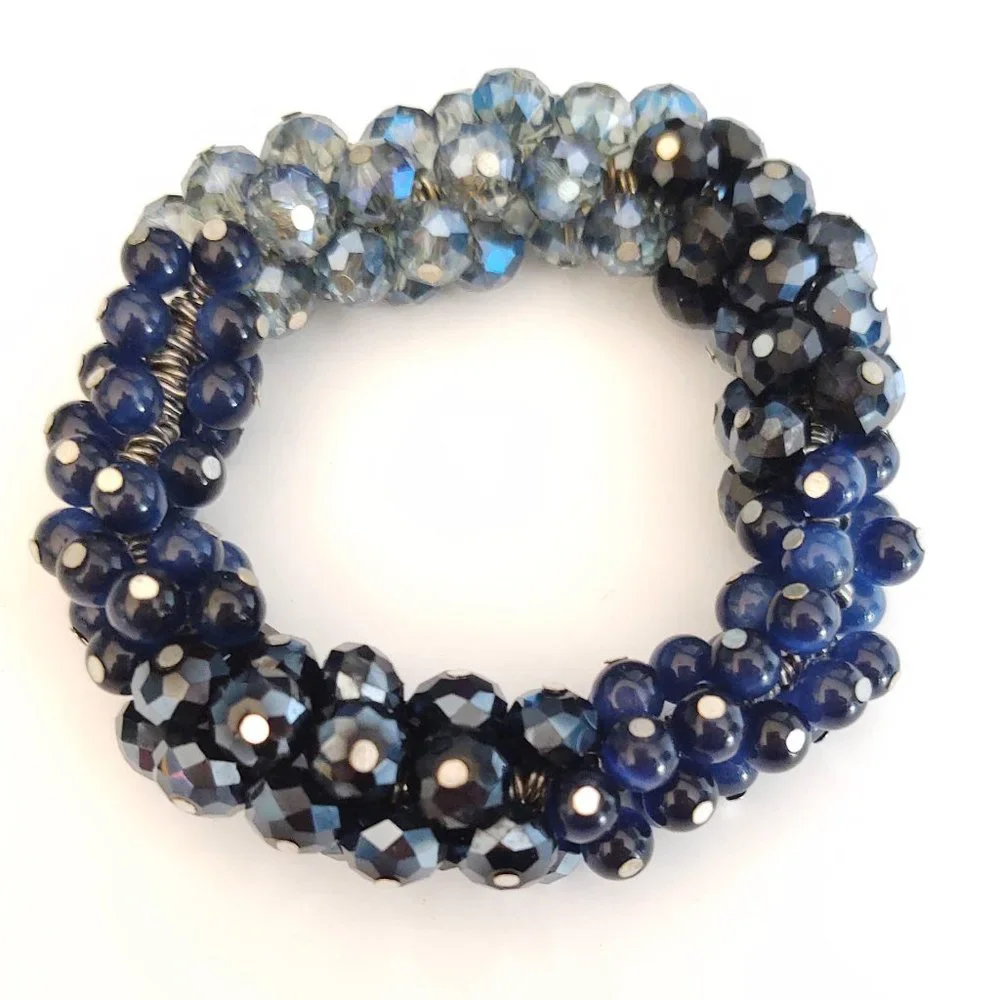 Blue glass and crystal beaded stretch bracelet